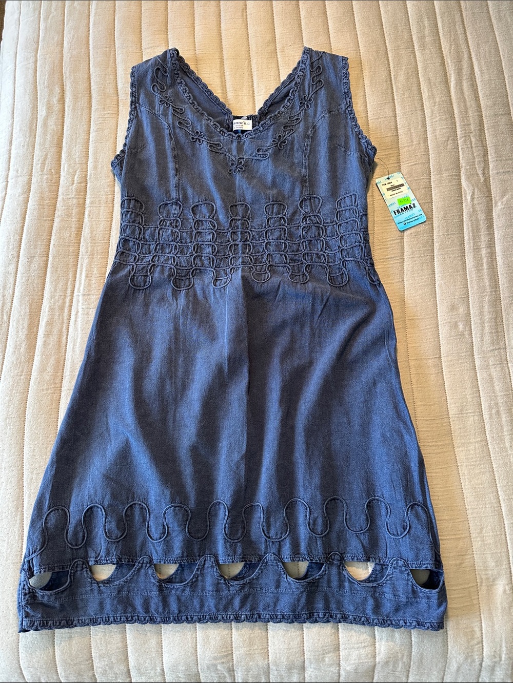 NEW Framaz Navy Embroidered Sleeveless Cotton Dress